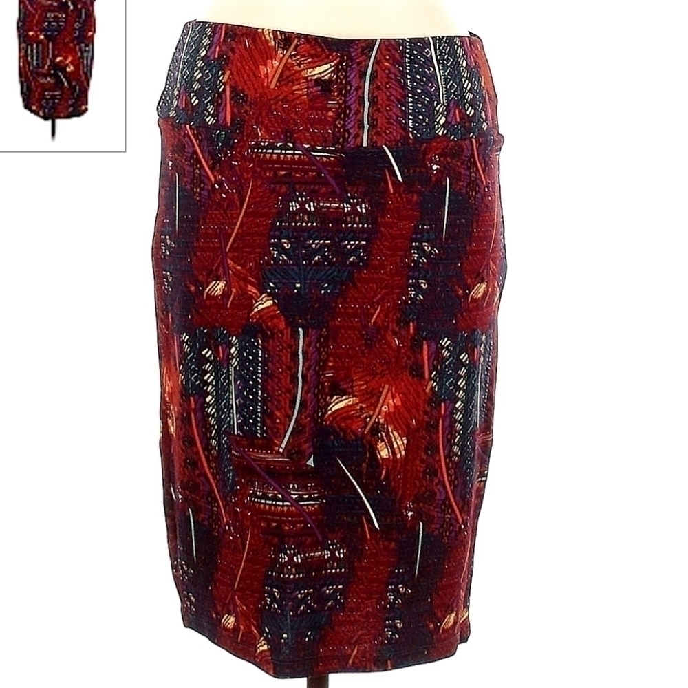 LulaRoe Black Red Abstract Skirt Women's Medium M Stretch Wide Waistband EUC